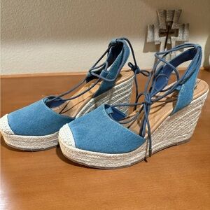 Blue Espadrille Wedge Sandals